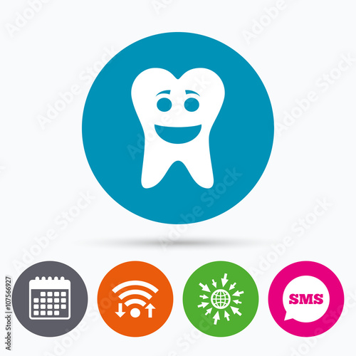 Tooth happy face sign icon. Healthy tooth