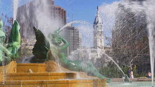 philadelphia summer day city hall logan square fountain view 4k usa
 photo