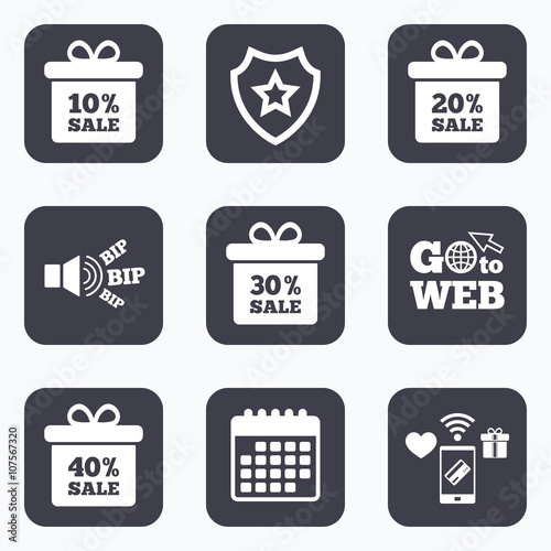 Sale gift box tag icons. Discount symbols.