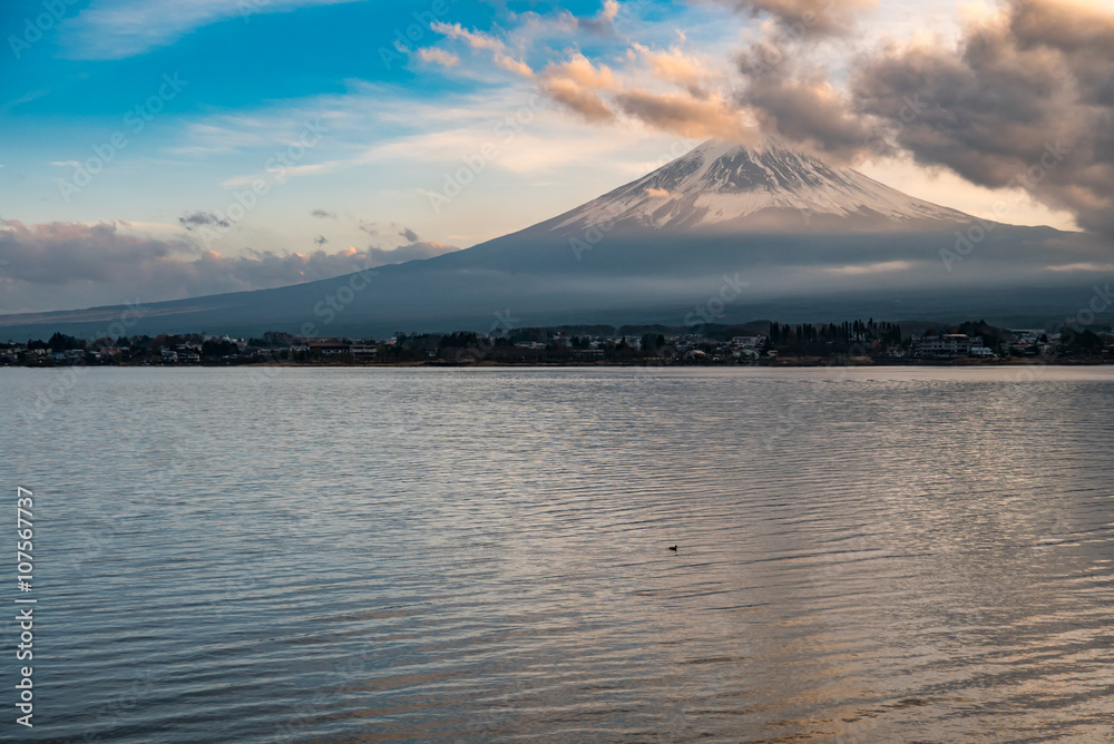 Japan landscape with Mount Fuji and Lake Kawaguchi