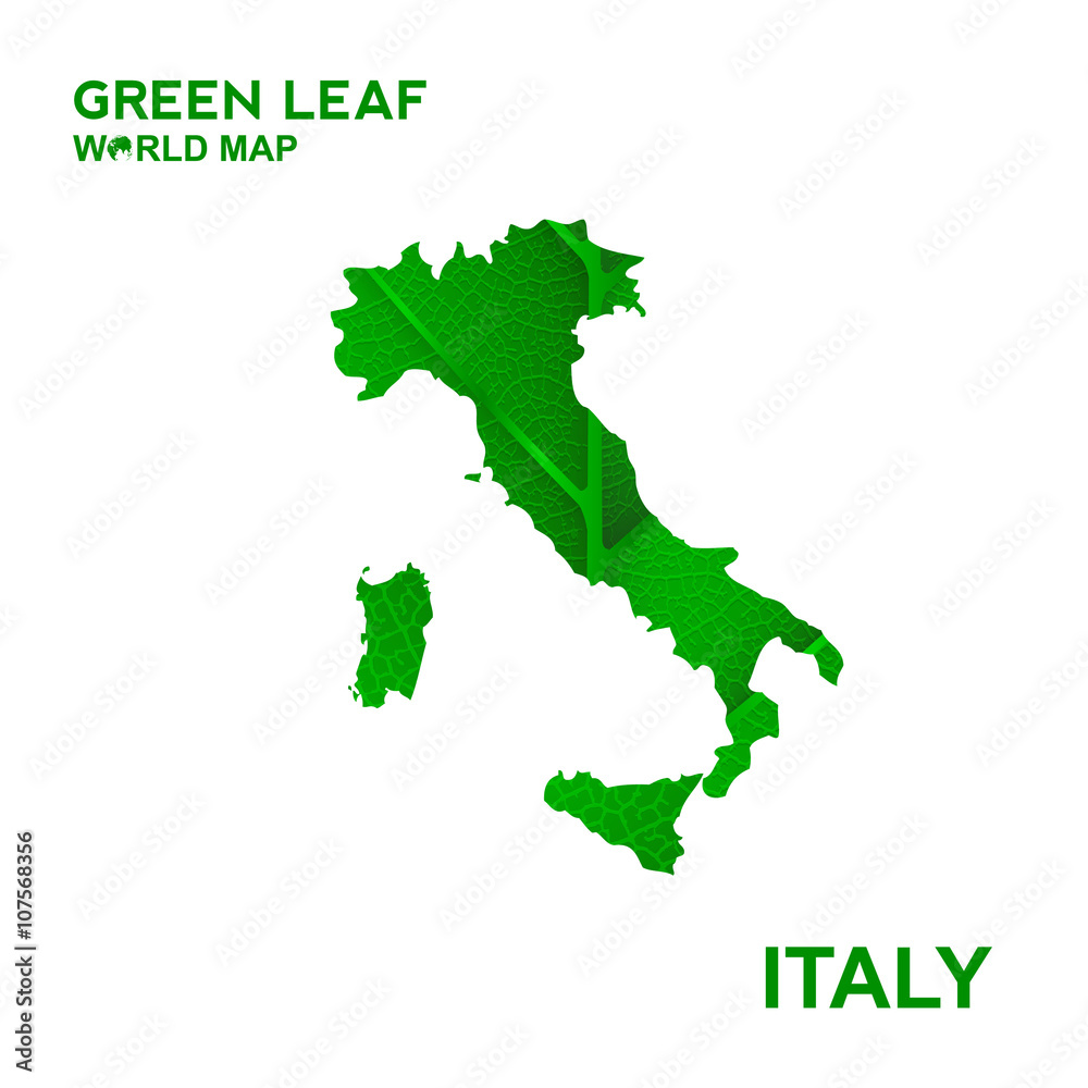 Map Of Italy,Nature green leaf, vector illustration