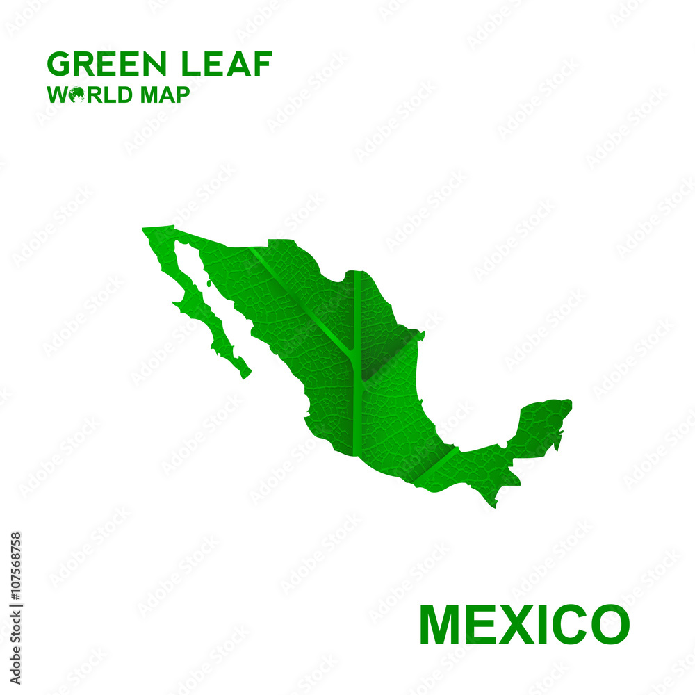 Map Of Mexico,Nature green leaf, vector illustration