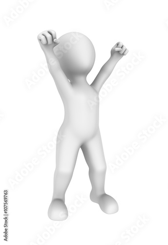 3d happy human has raised hands up