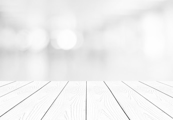 Perspective white wood over blur bokeh background