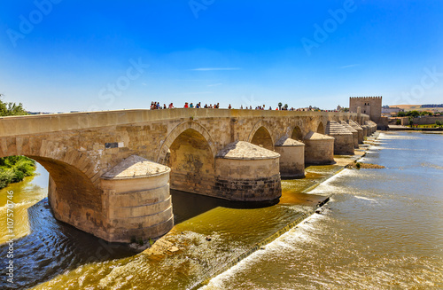 Ancient Roman Bridge Entrance River Guadalquivir Cordoba Spain