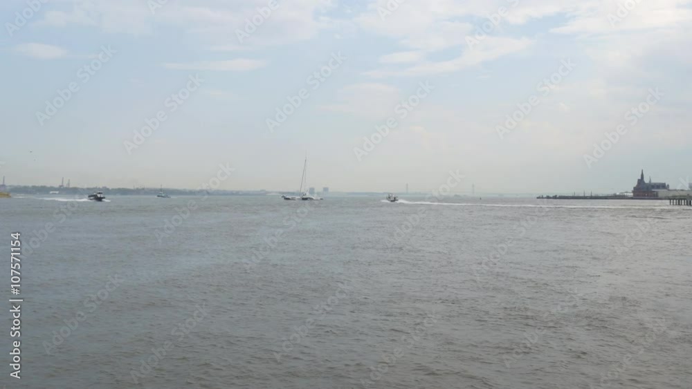jersey city hudson river water traffic bay view 4k usa
