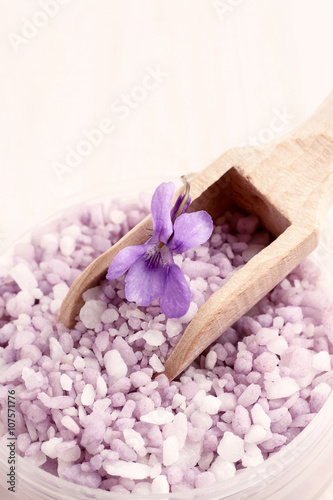 Sea salt with viola flowers  viola odorata 