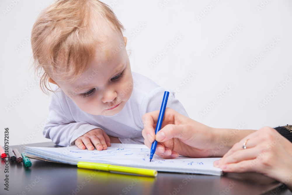 mother and her kid girl pencil together mother and her kid girl pencil together