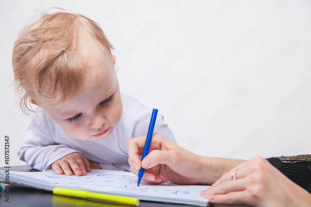 mother and her kid girl pencil together mother and her kid girl pencil together