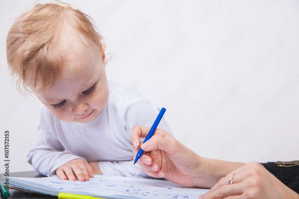 mother and her kid girl pencil together mother and her kid girl pencil together