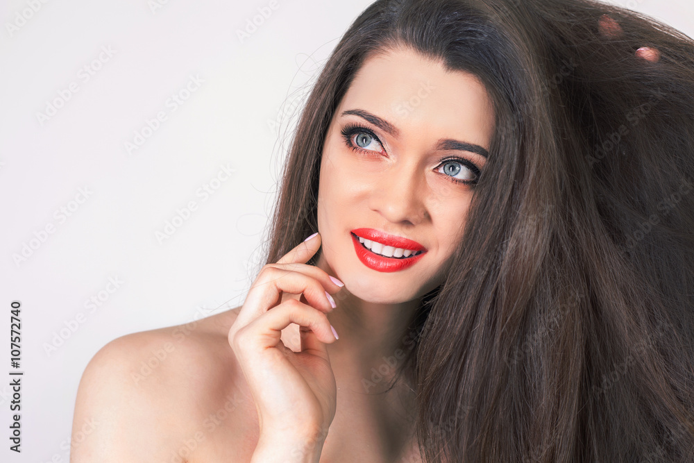 Happy woman with healthy perfect long hair Happy woman with healthy perfect long hair