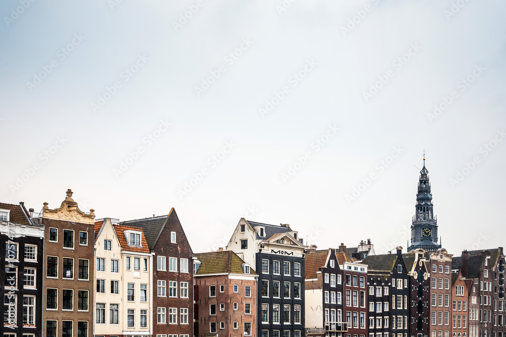 street view of Traditional old buildings in Amsterdam, the Nethe