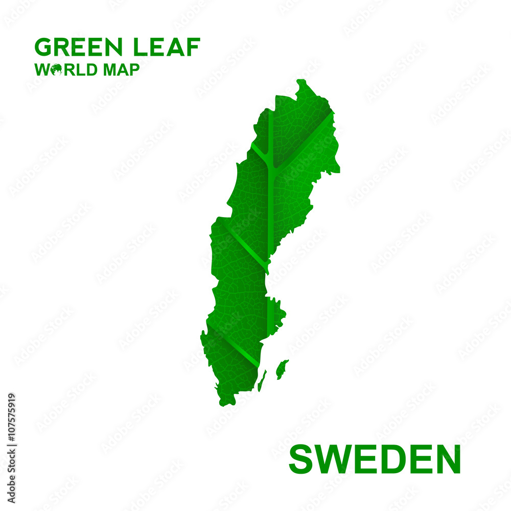 Map Of Sweden,Nature green leaf, vector illustration