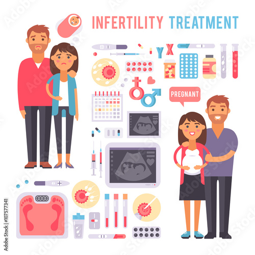 Vector signs of pregnancy infertility symptoms treatment problems fertilization processes infographic.