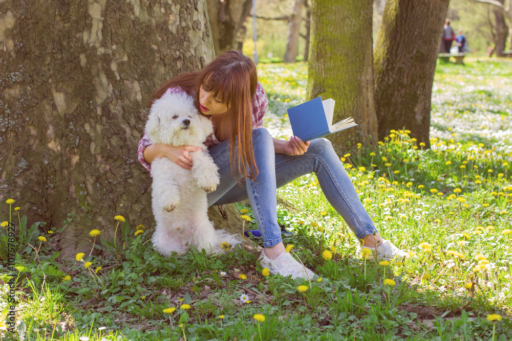 Beautiful Woman Relaxing Outdoor Reading Book Beautiful Woman Relaxing Outdoor Reading Book