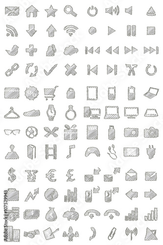 96 Icons Set Pencil Style Silver