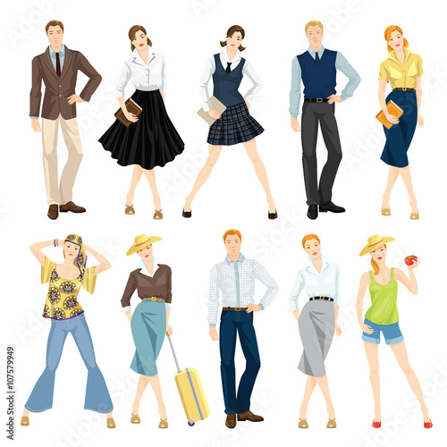 Collection of people in different clothes isolated on white background