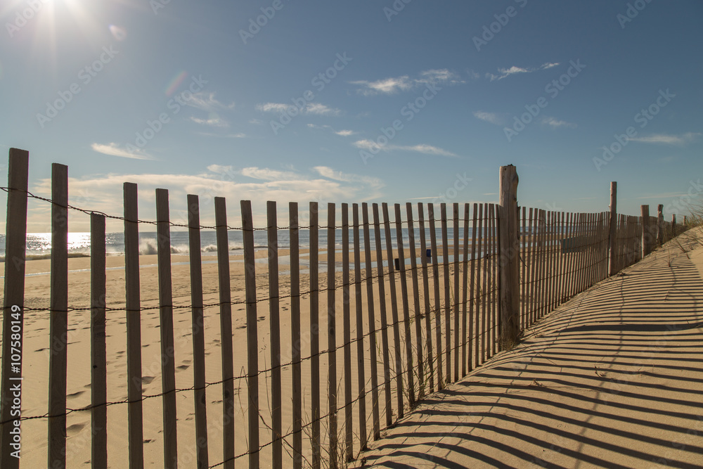 Pretty beach fence and ocean