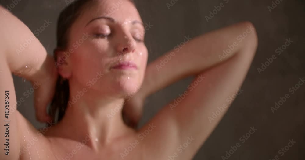 Happy beauty woman skin care in shower Happy beauty woman skin care in shower