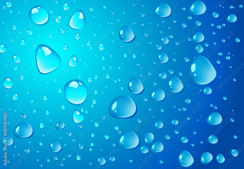 Water drops on glass with blue and green background. Vector Illustration. EPS 10.