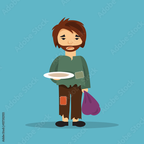 Male homeless. Vector illustration