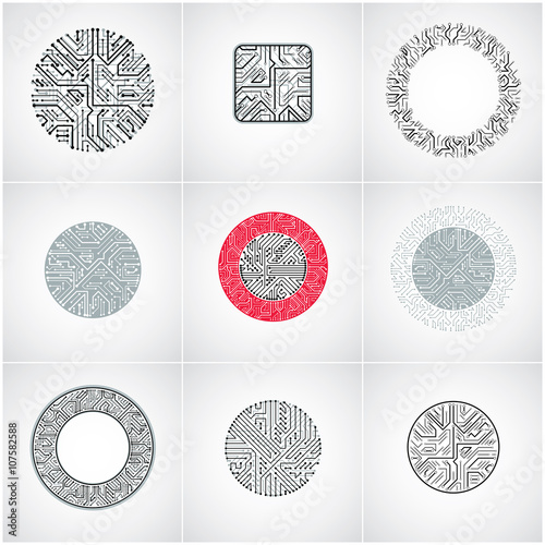 Collection of vector microchip designs, cpu. Information technology