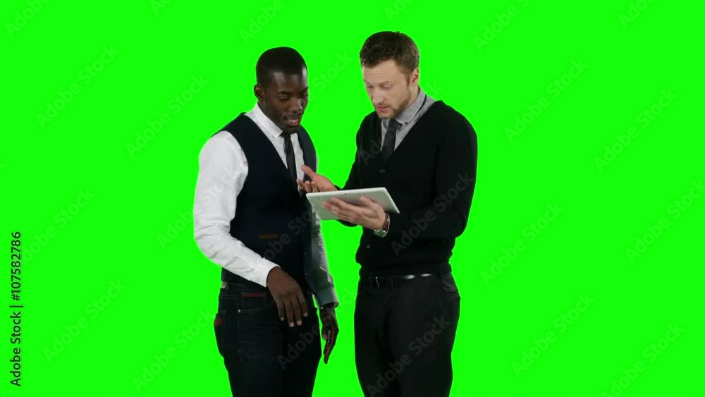 Business people working on a laptop and very angry. Green screen Business people working on a laptop and very angry. Green screen