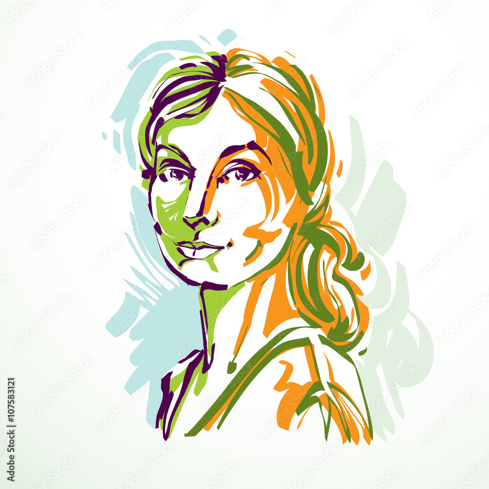 Silhouette of beautiful tender woman, graphic vector illustration