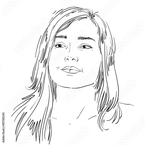 Graphic vector hand-drawn illustration of attractive woman