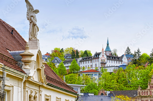 Panoramic view of Baden-Baden city and the angel sculpture photo