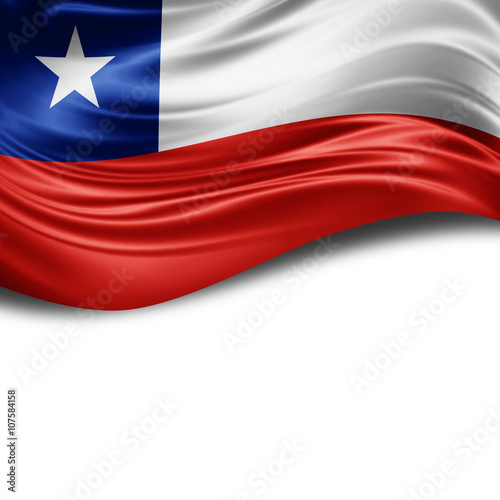 Chile flag of silk with copyspace for your text or images and White background