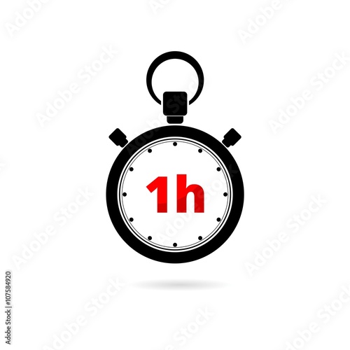 Vector illustration of 1h stopwatch icon on white background