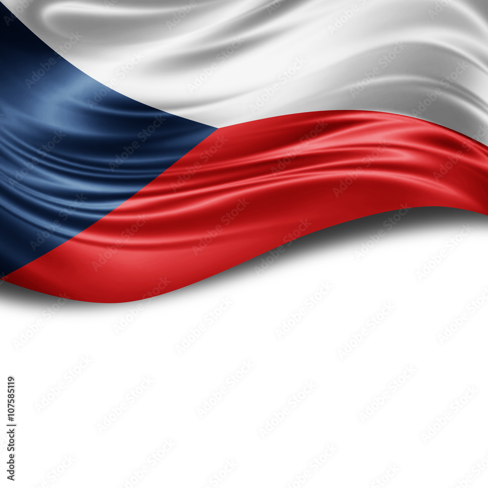 Naklejka premium Czech Republic flag of silk with copyspace for your text or images and White background