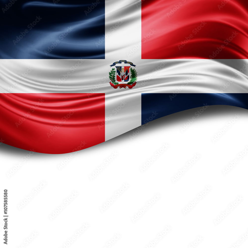 Dominican Republic flag of silk with copyspace for your text or images and White background Dominican Republic flag of silk with copyspace for your text or images and White background