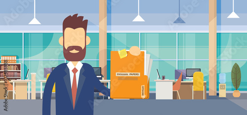 Business Man Hold Panama Papers Folder Office Interior
