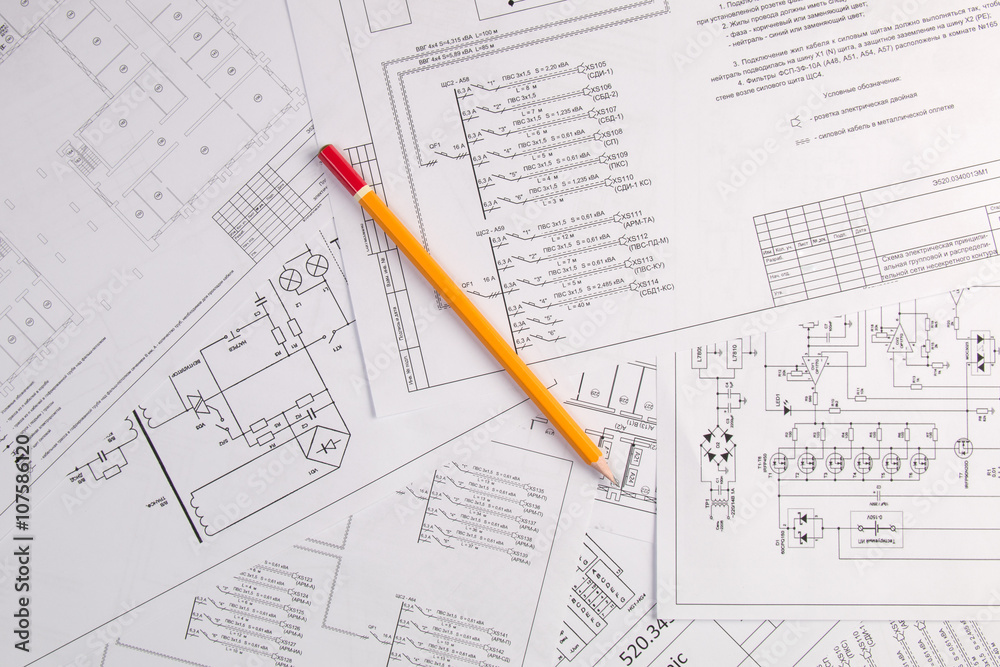 cience, technology and electronics. Electrical engineering drawings printing with pencil. Scientific development. cience, technology and electronics. Electrical engineering drawings printing with pencil. Scientific development.