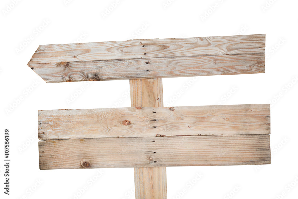 Wooden arrows road sign isolated on white background. Wooden arrows road sign isolated on white background.