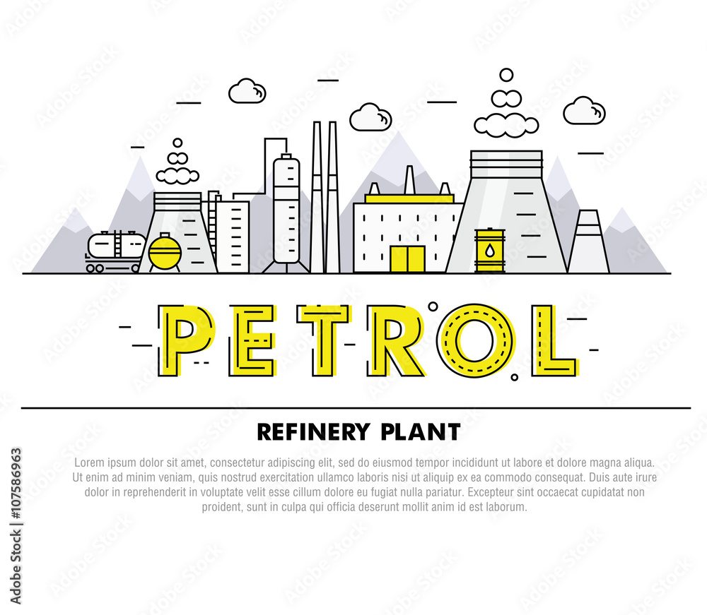 Modern petrol industry thin block line flat icons and composition