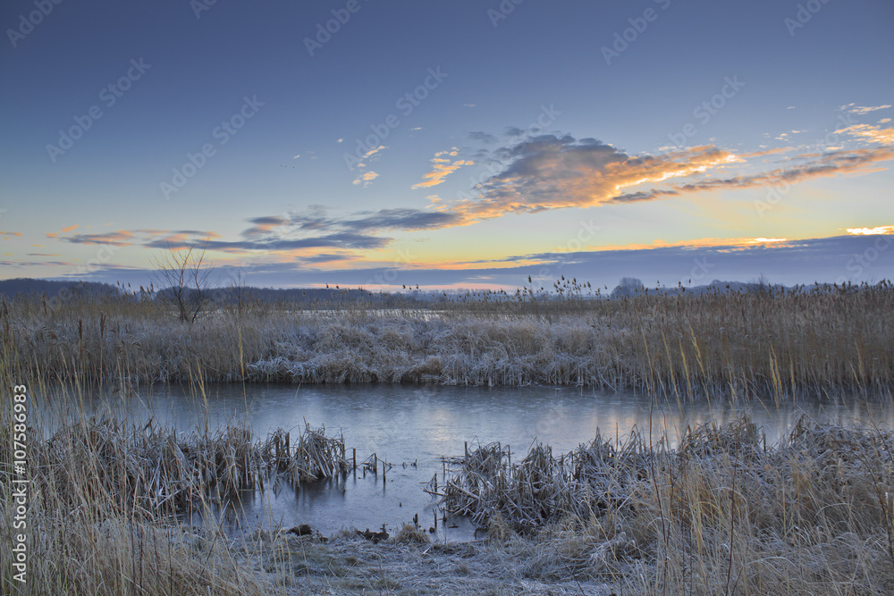 Lake at frosty morning