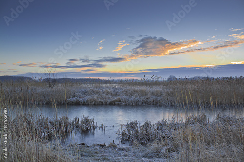 Lake at frosty morning