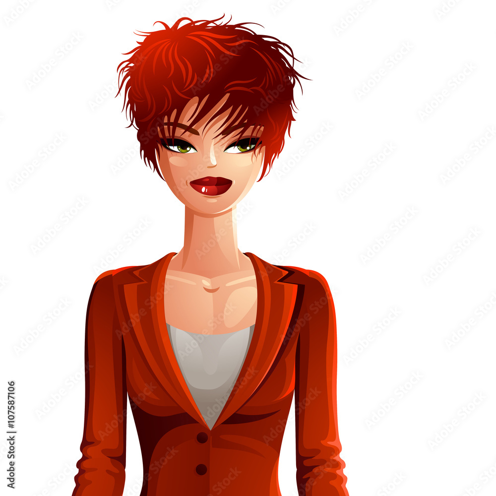 Bright drawing of gorgeous red-haired sexy Caucasian lady isolated Bright drawing of gorgeous red-haired sexy Caucasian lady isolated