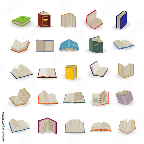 Book Icons Set-Isolated On White Background.Vector Illustration,Graphic Design.Collection Of Different 3d Books.For Web,Website,App.Colorful Icons