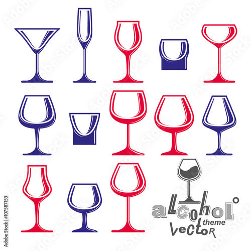 Classic vector goblets collection, martini, wineglass, cognac