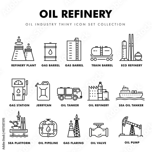 Modern petrol industry thin block line flat icons
