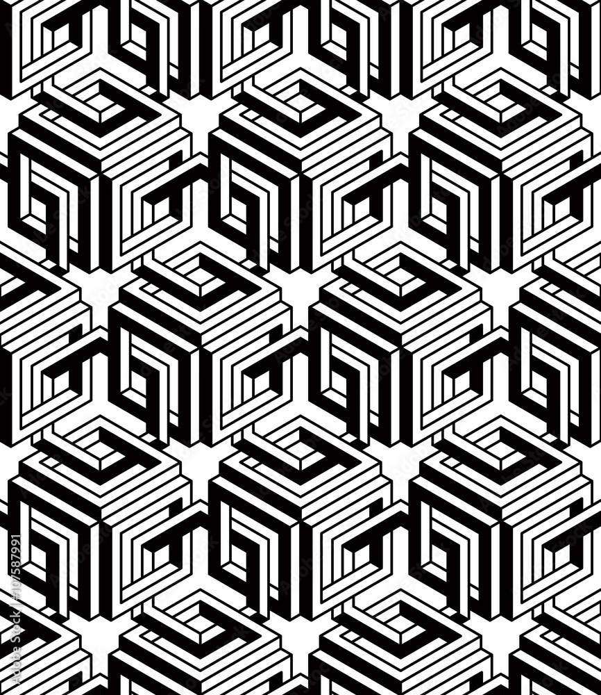 Illusive continuous monochrome pattern, decorative abstract background