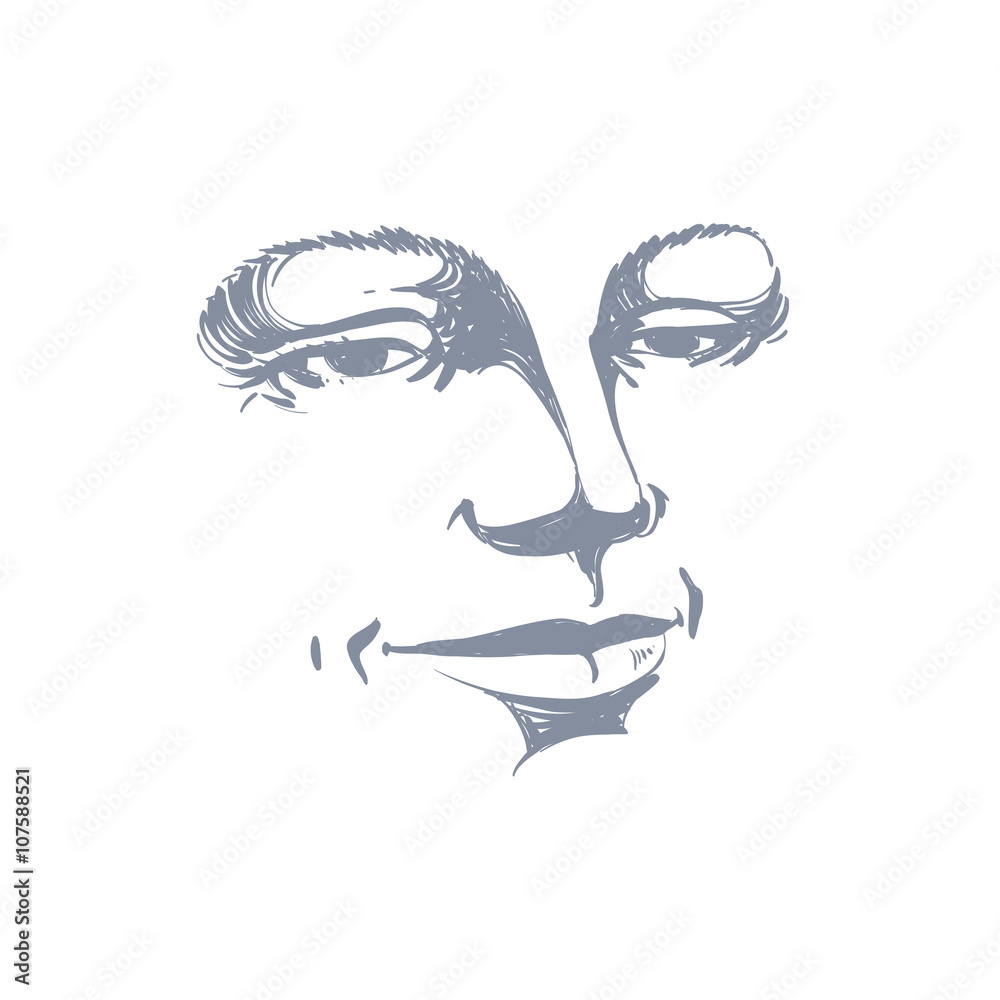 Obraz premium Monochrome hand-drawn silhouette of woman face, delicate features