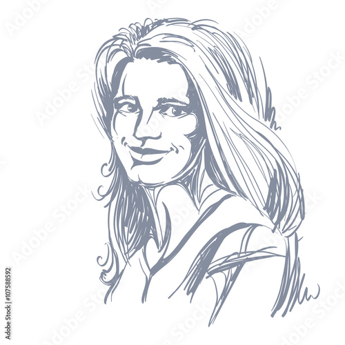 Graphic vector hand-drawn illustration of attractive woman