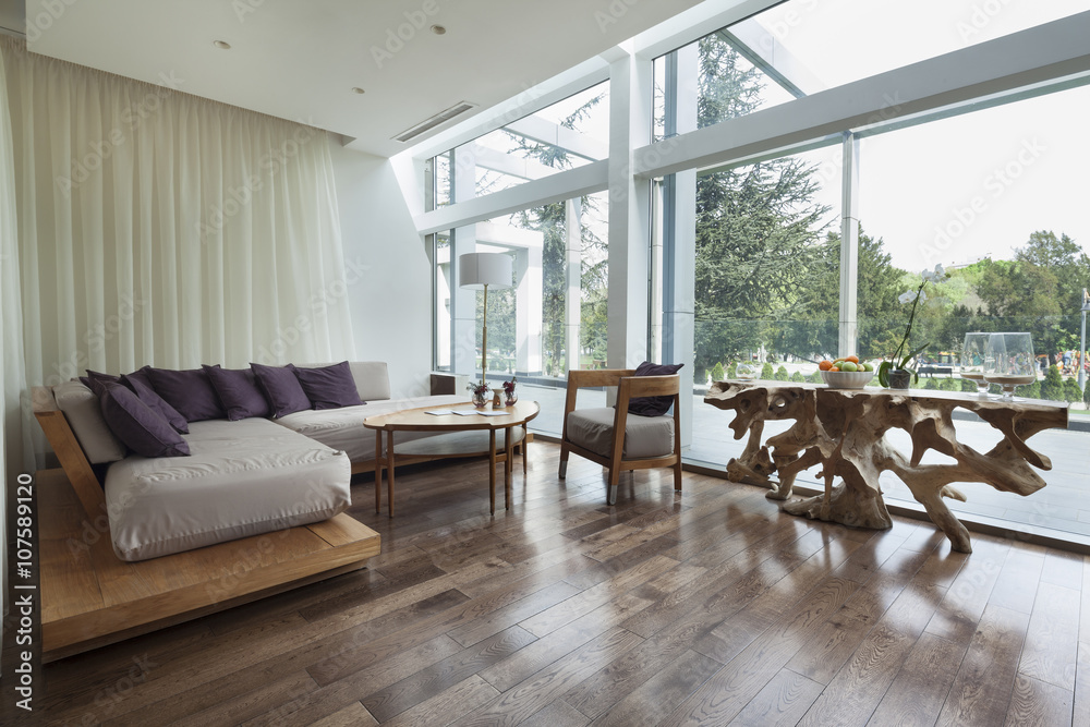 Fototapeta premium deck chairs in relaxation room . beautiful view
