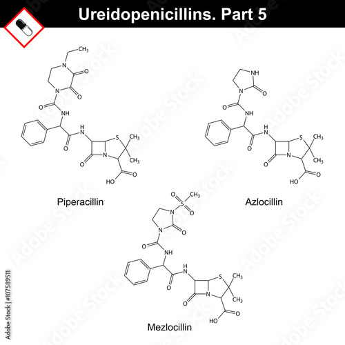 Chemical structures of ureidopenicillins