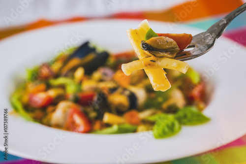 Pasta with shellfish, seafood photo